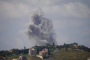 Smoke billowing from southern Lebanon following an Israeli air strike on May 29.